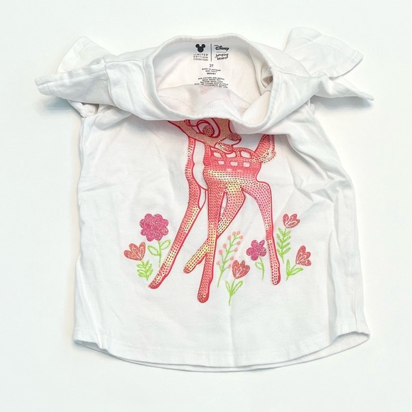 DISNEY BAMBI White Tee with Sequins & Floral Design KIDS Girls 2T - SO CUTE! - Picture 3 of 4
